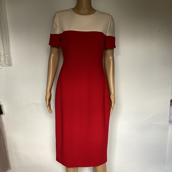 NWT Black Halo Layne Color Block Sheath Dress in Bonfire/Buttercream - sz 8 - Picture 2 of 7